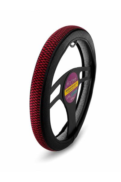 Fox Geçmeli Direksiyon Kılıfı Kokusuz Kırmızı 36-38 cm Nakışlı Lux Suni Deri