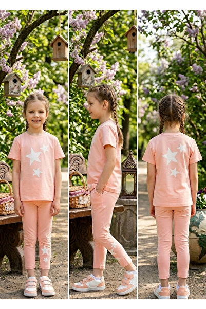 meyastore Girl's Set with Star Print Capri Pants