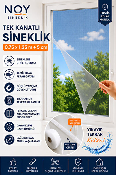 NOY Sineklik Pencere Sinekliği Yapışkanlı Cırtlı Sinek Perdesi Yıkanabilir Te...