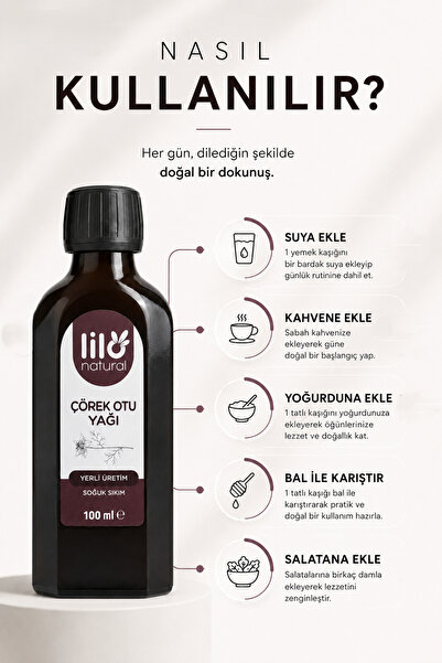 Lilo Natural Çörek Otu Yağı %100 Yerli (ATALIK - PESTİSİT ANALİZLİ - Soğuk Sıkım) – 100 ml