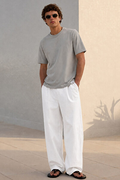 Madmext Erkek Boyalı Gri Oversize Fit Basic Tişört 6066