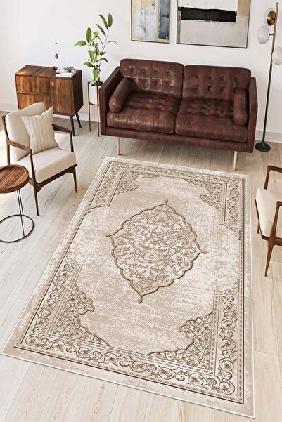 Pelura Halı Göbekli Klasik Desen Baskılı Kaymaz Yıkanabilir Salon Oturma Odas...
