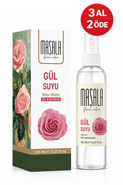 Masala Saf Gül Suyu 125 Ml Doğal Yağlı Hidrosol - Tonik Rose Floral Water Hyd...