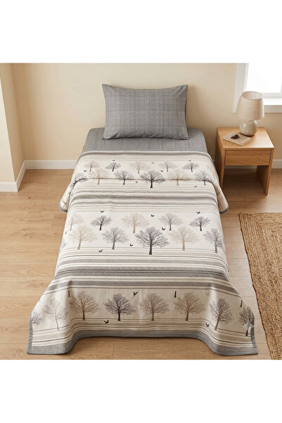 ŞENER HOME Set de lenjerie de pat elastic cu model Arborele Vieții - Gri