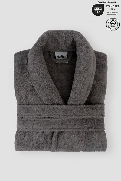 Ellaline Halat de baie antracit 100% bumbac certificat guler șal unisex