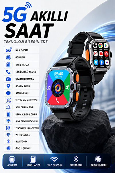 howear 5G Akıllı Saat Android SIM Kartlı GPS WiFi Çift Kameralı 4GB RAM 64GB ...