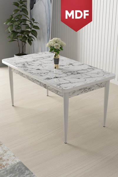 Canisa Arp Serisi 70x110 MDF Sabit Mutfak Masası Beyaz Mermer Masa