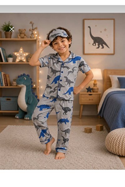 ARB Erkek çocuk Dinazor Desenli Pamuklı Pijama Takımı