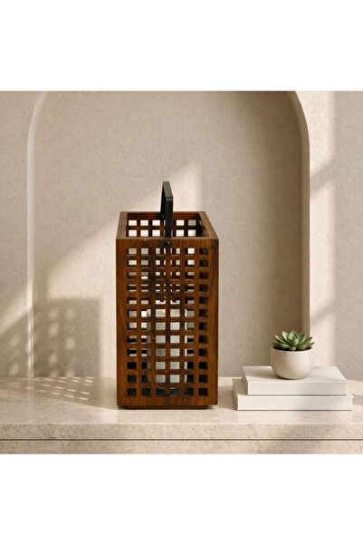 PAN HOME Zaya Acacia Wood Latticed Lantern 24x20x46cm -walnut