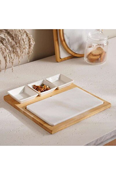 PAN HOME طقم تقديم ناتورا من 5 قطع 28×28×3.5 سم - طبيعي وأبيض