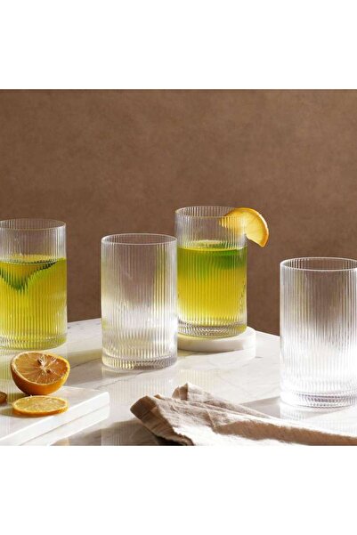PAN HOME Marco Ribbed 4-Piece Highball Glass Set 540Ml -Clear