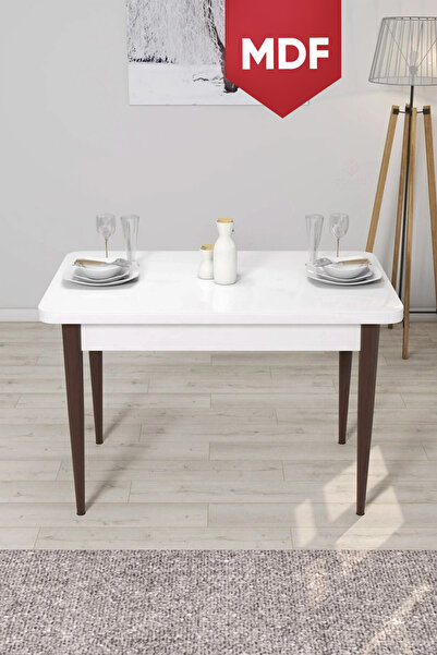 Canisa Concept Arp Serisi MDF 70x110 Sabit Beyaz Masa Ceviz Ayak Mutfak Masası