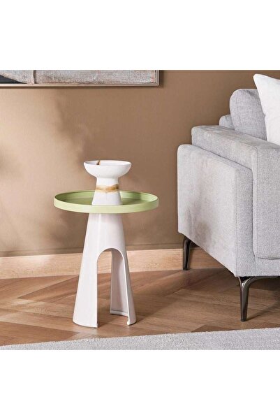 PAN HOME طاولة جانبية معدنية من كلانسي - أبيض وأخضر