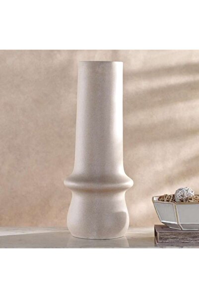 PAN HOME مزهرية زخرفية من البولي ريزين طراز أودين ليديا 30×30×70 سم - لون بيج