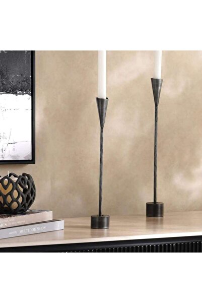 PAN HOME حامل شموع معدني من إغنياسيا 5×5×35 سم - رمادي عتيق