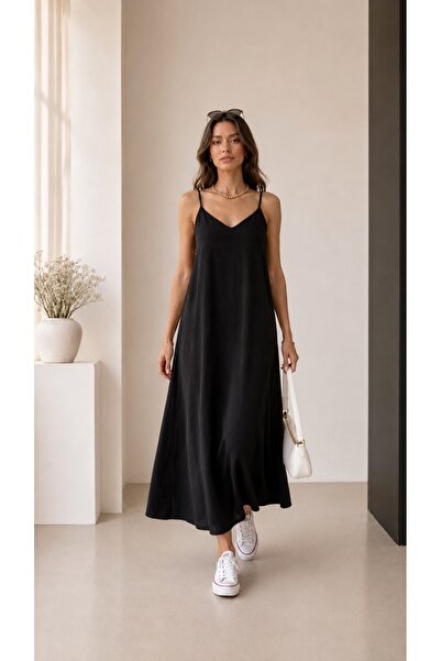 BELISTIL Rochie maxi din țesătură Aerobin, cu bretele, decolteu în V, rochie ...