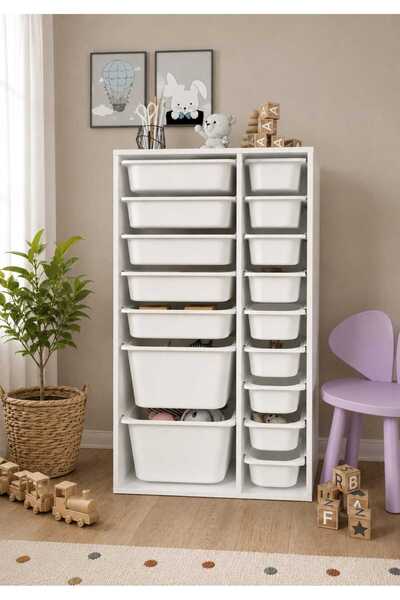 DEKOZUM KİDS 16 Sepetli Dolap Çok Amaçlı Dolap Oyuncak Dolabı Kiler Dolabı Or...
