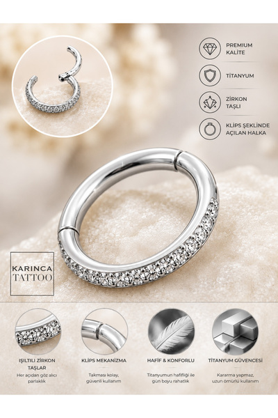 Karınca Piercing %100 Titanyum Piercing Zirkon Taşlı Su Taşı Halka Piercing H...