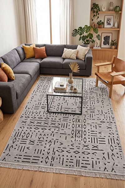 Gümüşser Home Iskandinav Saçaklı Kaymaz Dokuma Kilim Salon Halısı Mutfak Halı...