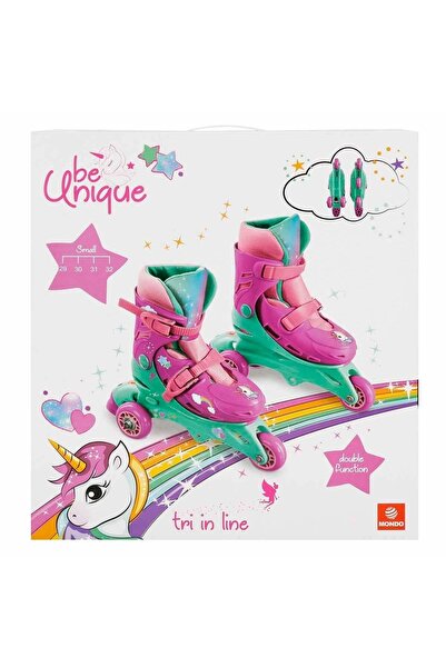 Genel Markalar Çocuk Pembe Unicorn Desenli Inline 3 Tekerlekli Paten