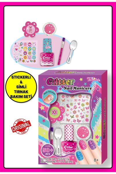 TOYFEST Tokidas Glitter Nail Manicure - Ojeli Simli Stickerlı Parıltılı Tırna...