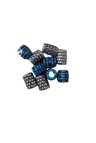 CREST E-TİCARET Turquoise & Silver Mixed Patterned Metal Beads Set – 10 Pieces for Hair, Beard, Braiding, Dreadlocks