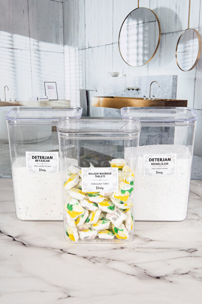 NYL HOME 3-Piece Detergent Colored with Scale Labels - Whites - Tablet Jar Bo...