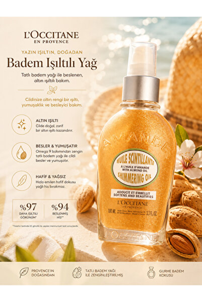 L'Occitane Almond Shimmering Oil - Badem Işıltılı Nemlendirici etkili, iz bır...