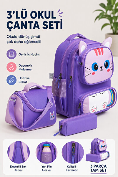 MİECZ BAGS Sevimli Karekter Tasarımlı Çok Cepli Anaokulu & İlkokul Kız Erkek ...