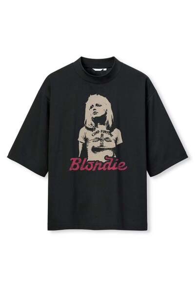 buzagi tasarım ürünleri Blondie Digital Print Oversize Black Unisex T-Shirt