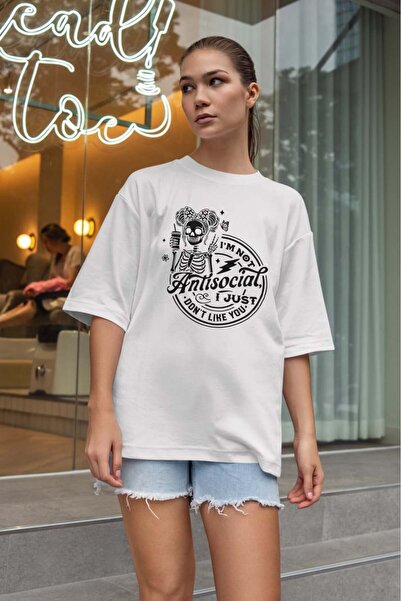 buzagi tasarım ürünleri Sarcastic Oversize Unisex White T-Shirt