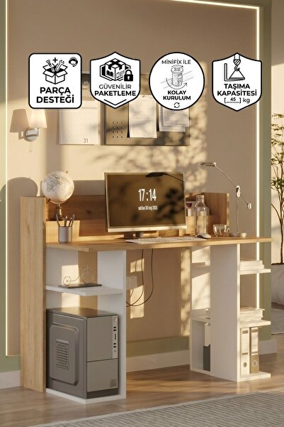 Yurupa Pantego 124cm Çalışma Masası Bilgisayar Masası Raflı Sepet-Beyaz PAN1-SW