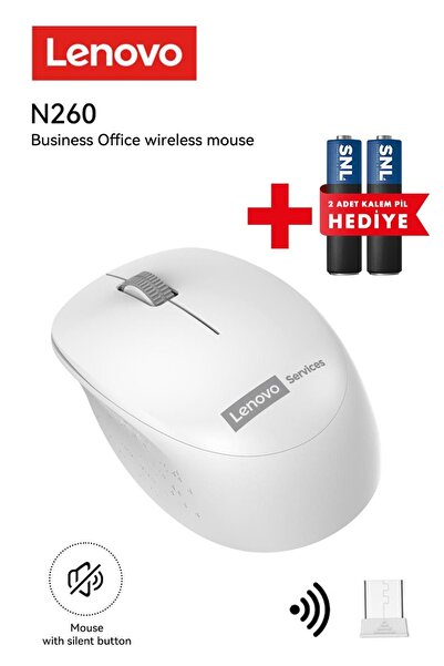 LENOVO N260 Sessiz Kablosuz Mouse Beyaz ( Usb Alıcılı ) Pil Dahil 870042253
