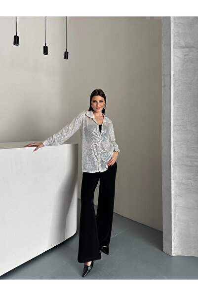 ubmbutik Cămașă de damă - Cămașă cu paiete brodate - Căptușeală - Elegant ate...