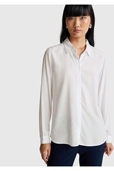 United Colors of Benetton Women's White 100% Viscose Buttoned Shirt
