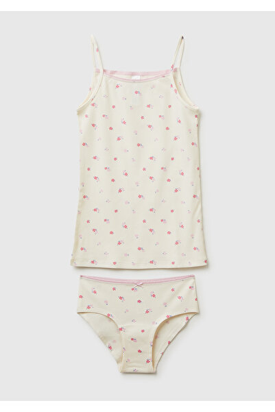 United Colors of Benetton Girl's Mix Printed Ribbed Tank Top and Panties Set