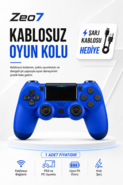 Zeo7 PS4 Kol Kablosuz Oyun Kolu Titreşimli Joystick Tablet Telefon PC Uyumlu