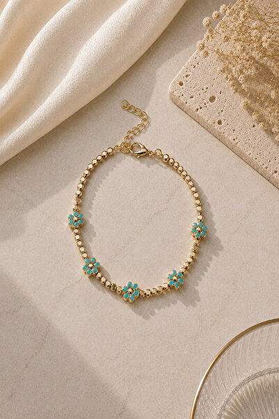 DEMOKAN Women's Bracelet Square Chain Small Flower Detail Bracelet