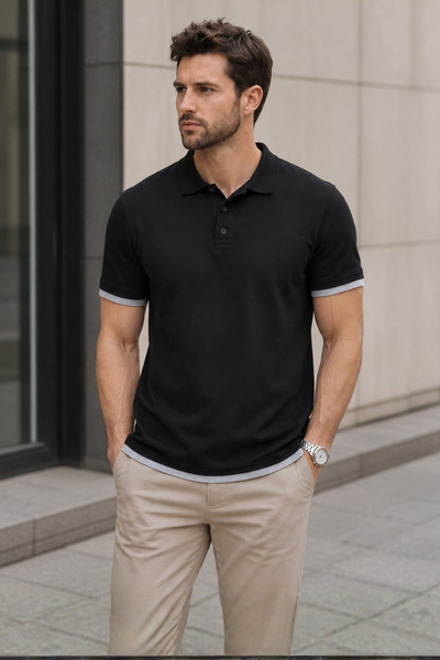 Madmext Μαύρο μπλουζάκι Basic Polo λαιμόκοψη 5885