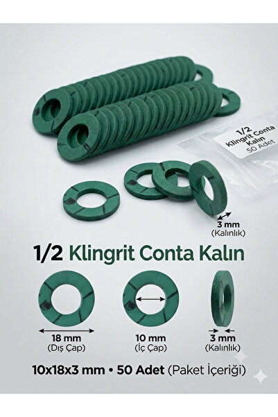 akmanlar conta 1/2 Klingrit Conta Kalın 10x18x3 mm 50 Adet