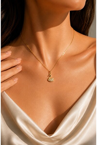 LİNOVE JEWELLERY Gümüş Kuğu Kolye, 925ayar gümüş üzeri 14K altın kaplama Kuğu...