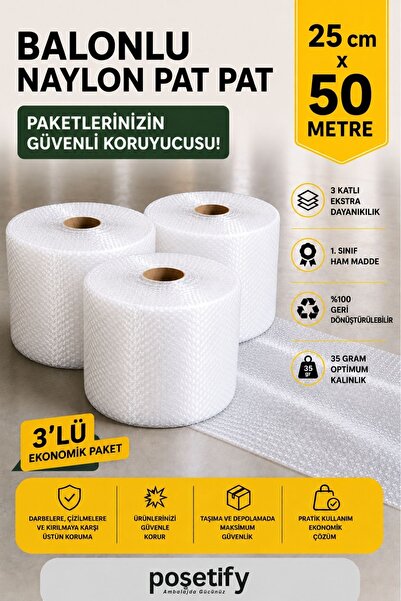 POŞETİFY 25CMX50METRE Patpat | 1. Sınıf Kalın Balonlu Naylon Rulo | 35GR Pat ...