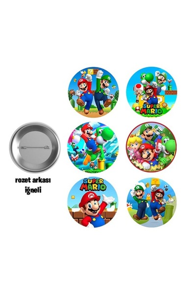 Parti Dükkanım Super Mario Hediyelik Parti Rozeti (6 ADET)