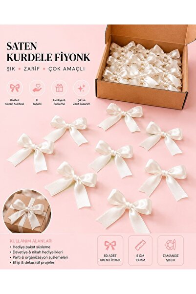 İncivera Shop Beyaz Saten Kurdele Fiyonk Süsleme Aksesuarı Dekoratif Fiyonk 5...