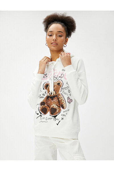 Koton Sweatshirt mit Kapuze, bedruckt, lange Ärmel, gerippt