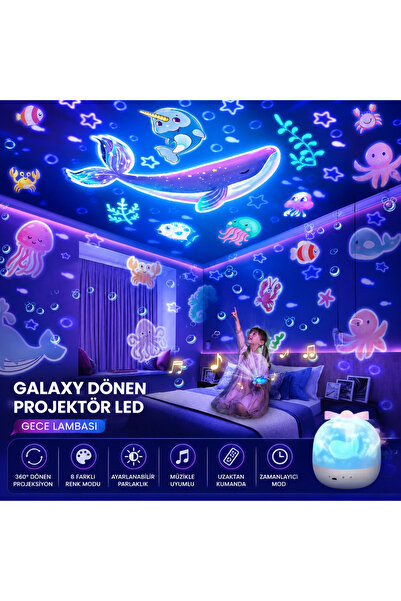 GreaTech Galaxy Projektör Gece Lambası Dönen Gökyüzü Çocuklar, Doğum günü, Se...