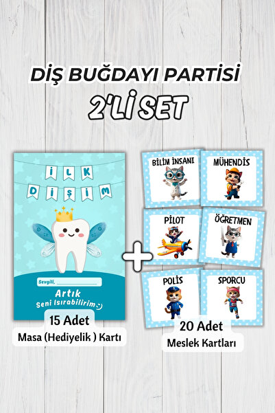 Metranya İlk Diş Partisi Kart Seti 35 Adet, İlk Dişim Çıktı Diş Buğday Meslek...