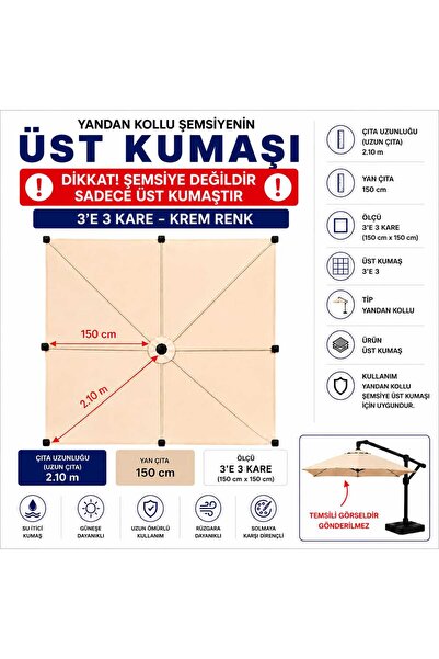 Şemsiyecim 3x3 Kare Yandan Kollu Şemsiye Üst Kumaşı Su İtici