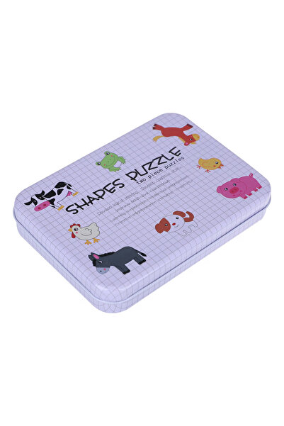 bebeLOGIC Puzzle din lemn bebeLOGIC, Animalele de la ferma, cutie metalica, 17x12x3 cm