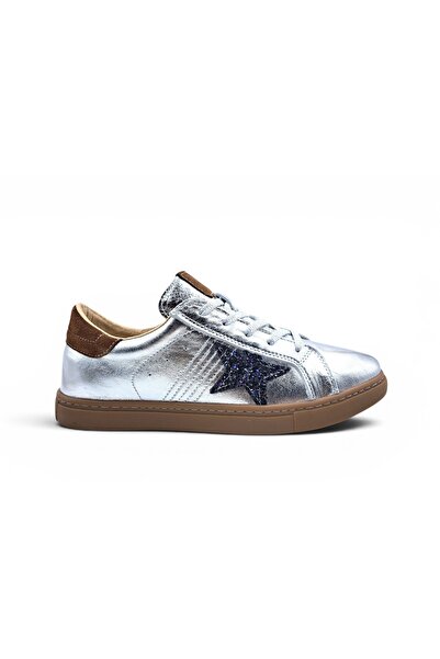 Marine Γνήσιο δέρμα Γυναικεία Κομψά Παπούτσια Sneaker σε Ασημί Καφέ Χρώμα